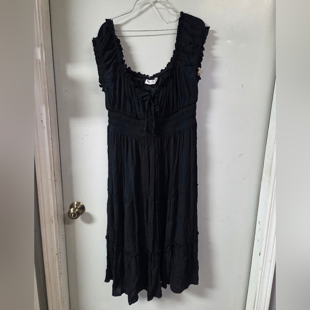 No Boundaries Black Tiered Maxi Dress with Scoop Neck